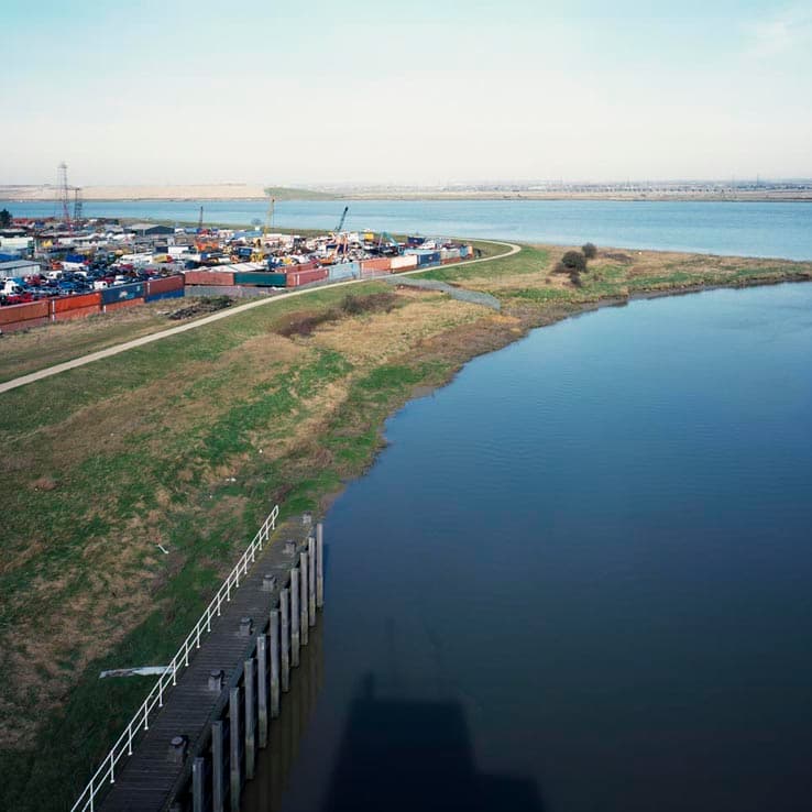 Thames view from the top of the Darent flood barrier