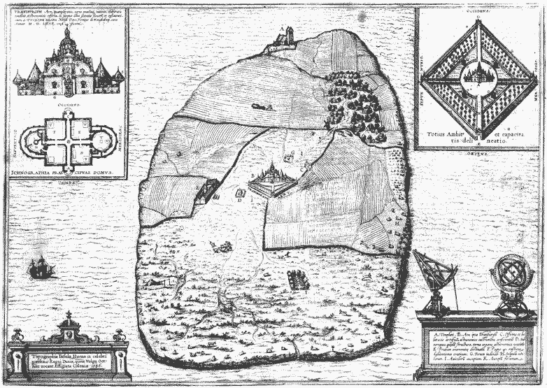 Map of Hveen after Braunius, Theatrum Urbium (1585)