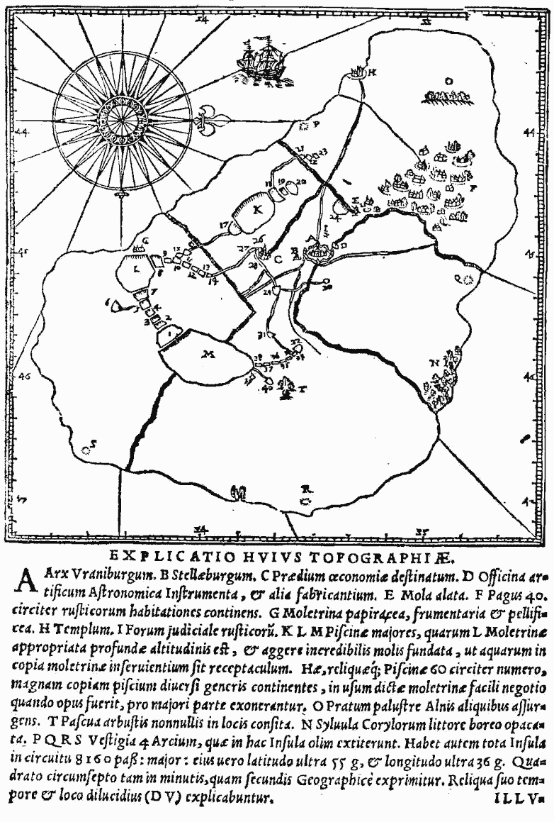 Map of Hveen after Astronomiae Instauratae Mechanica (1585)