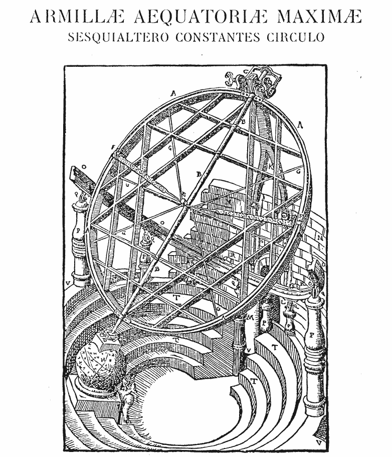 The great equitorial armillary, Stjerneborg, from Astronomiae Instauratae Mechanica (Wandesburg 1598).