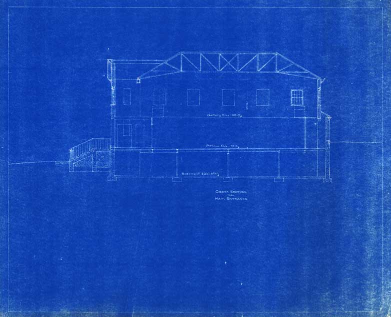 Original blueprint | section showing entry stair and top-lit housing for central diorama