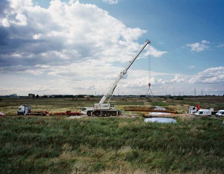 Installation of new foot and cycle bridge on Rainham marshes.